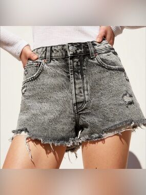 ZARA High Rise Denim Cutoff Distressed BlkGray Sz 4 Frayed Hem Y2K Grunge Cotton